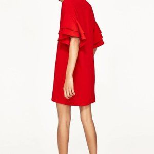🍀Zara red ruffle sleeve dress